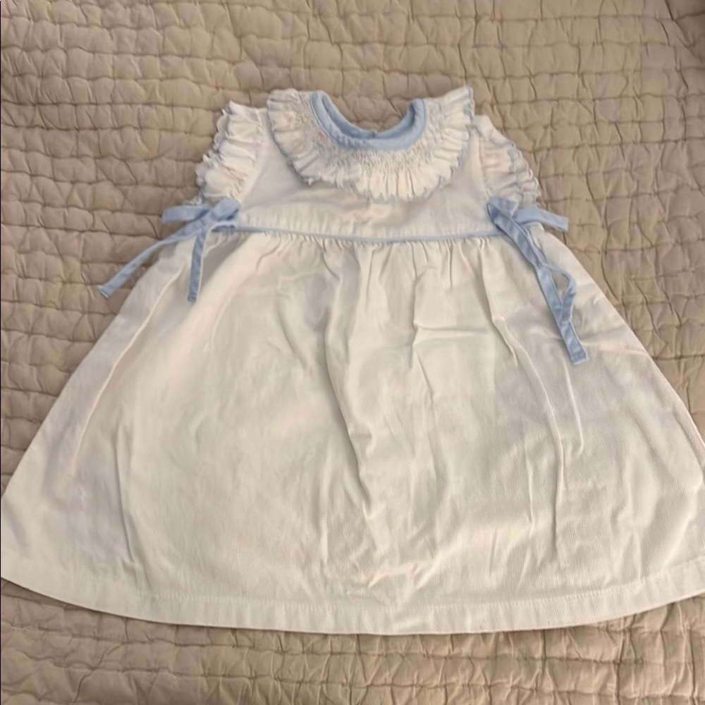 White and Blue Ruffled Tiered Babydoll Dress